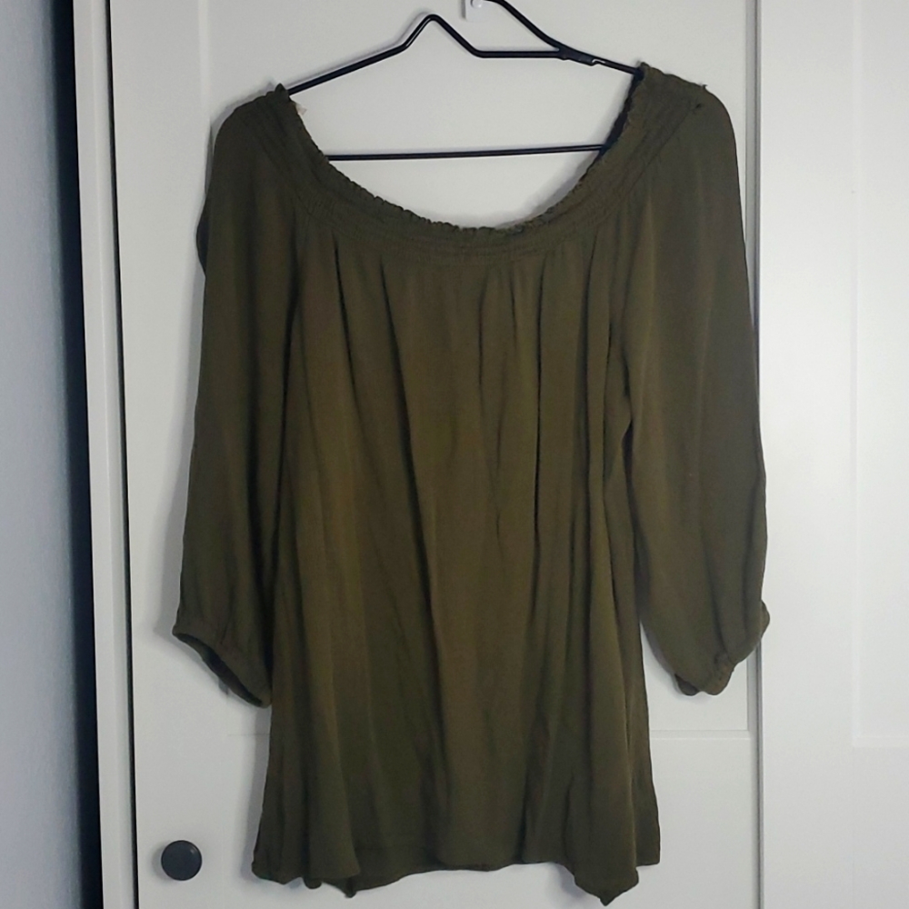 No Boundaries Green Peasant Top XL